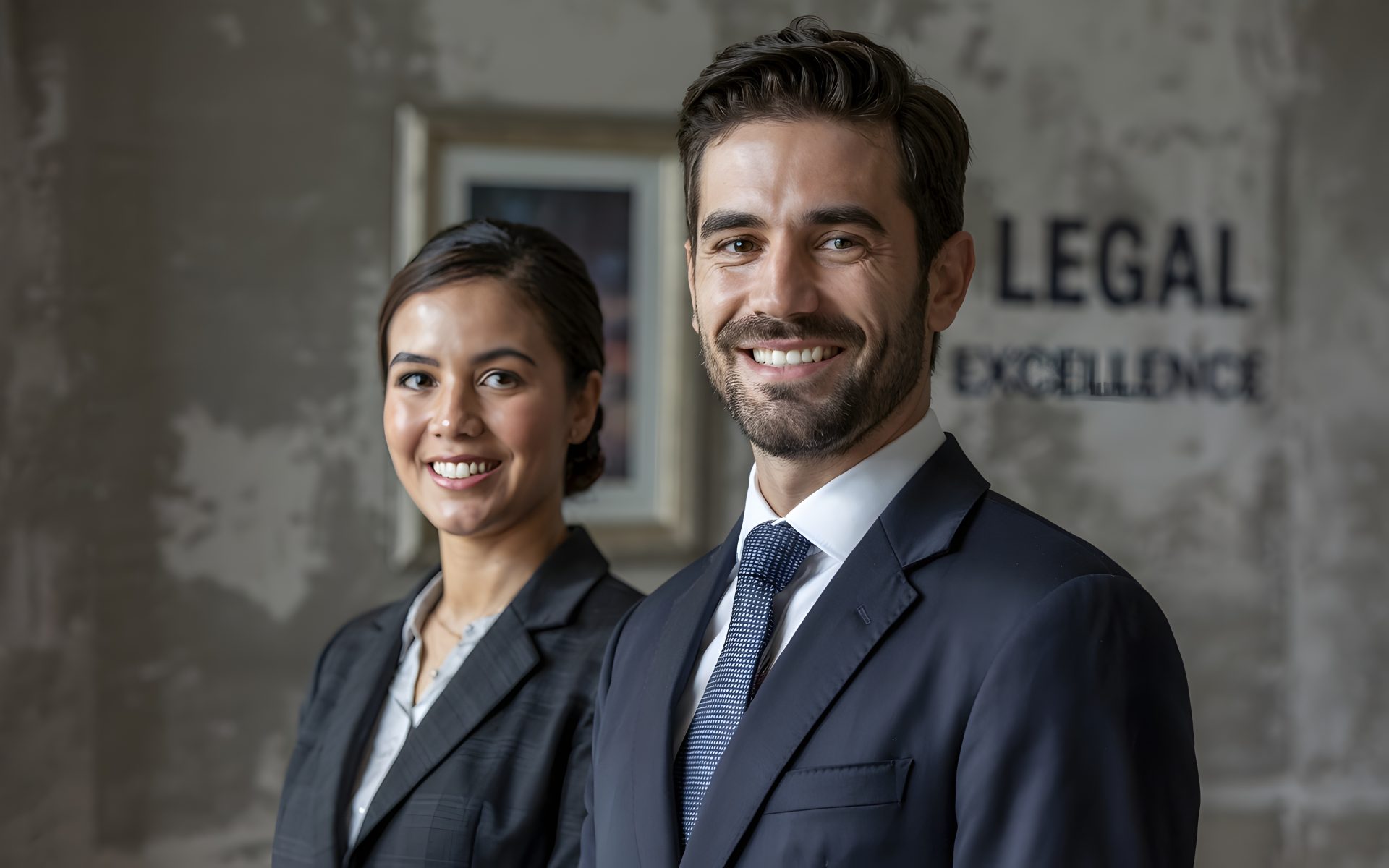 Legal team smiling professionals corporate setting